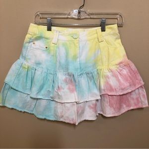 Loveshackfancy size 6 landen rainbow radial tie dye denim mini skirt ruffle